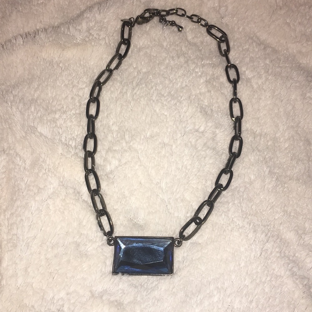 Lia Sophia Blue stone with gun metal chain necklace